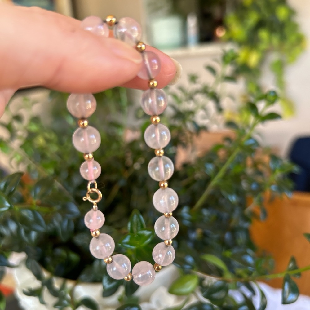 Solid 14k Gold & Rose Quartz Beaded Bracelet